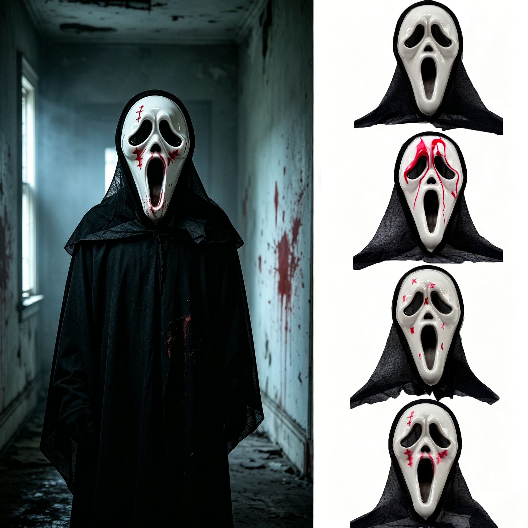 Led Purge Mask Halloween - 검은색 메쉬 후드가 있는 유령 호러