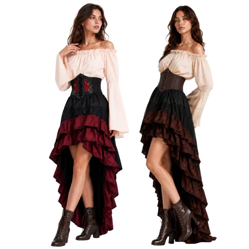 Medieval Renaissance Dress Women - 할로윈 중세풍 레트로 해적 드레스 캡틴