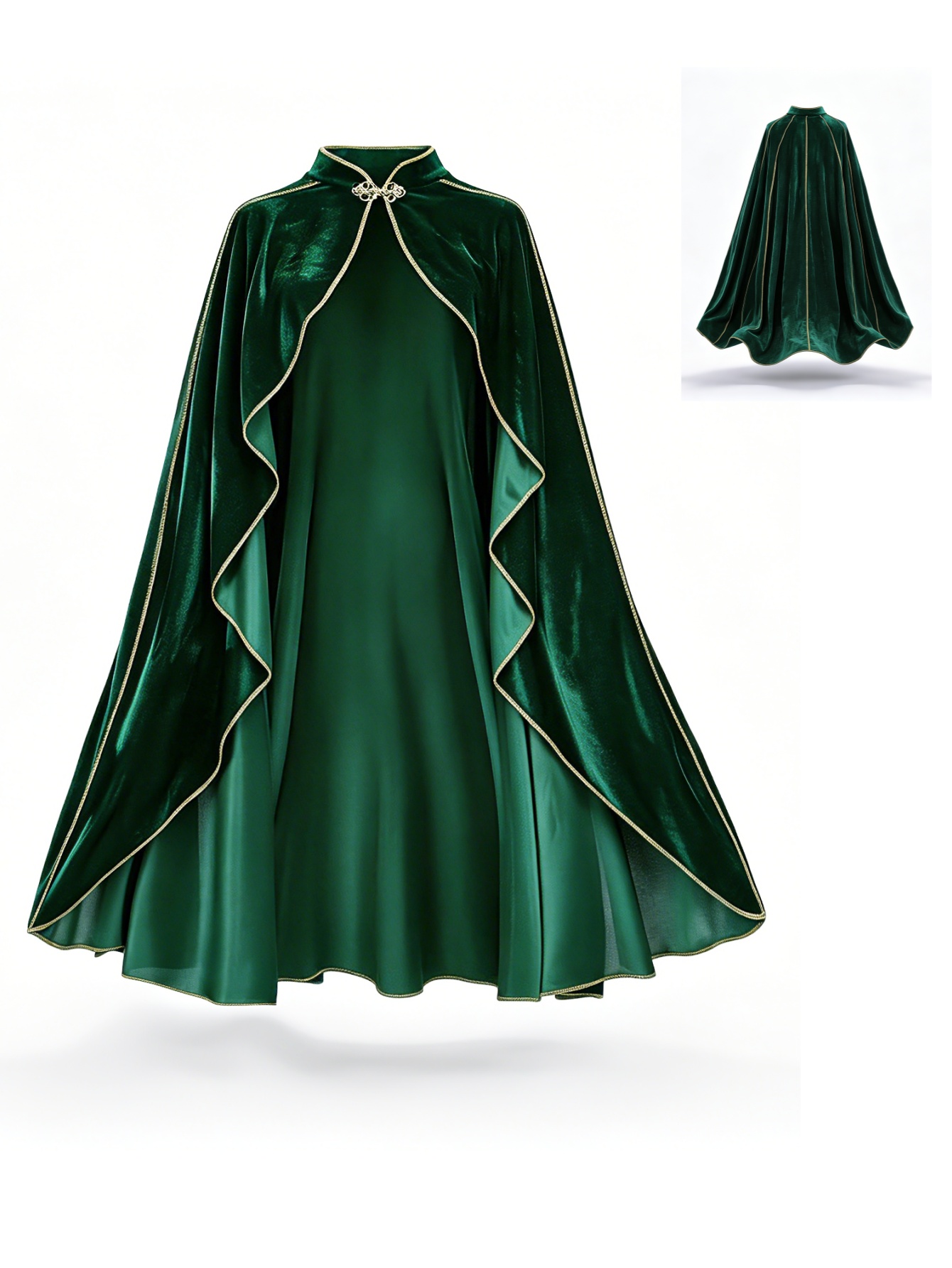 Medieval Renaissance Dress Women - 여성용 빈티지 그린 벨벳 케이프 망토